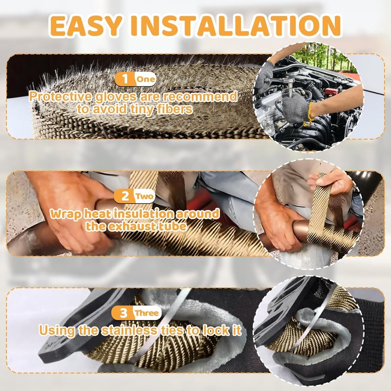 Tooomplus Exhaust Heat Wrap, 2'' x 16' Fiberglass Heat Shield Tape, Heat Wrap for Exhaust Pipes with 10pcs Stainless Steel Ties for Motorcycle Car Truck - Image 3